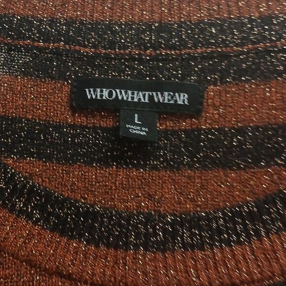 WHOWHATWEAR Striped Long Sleeve Sweater Top W/Gold Sparkle Embellishment. Large - Picture 2 of 7